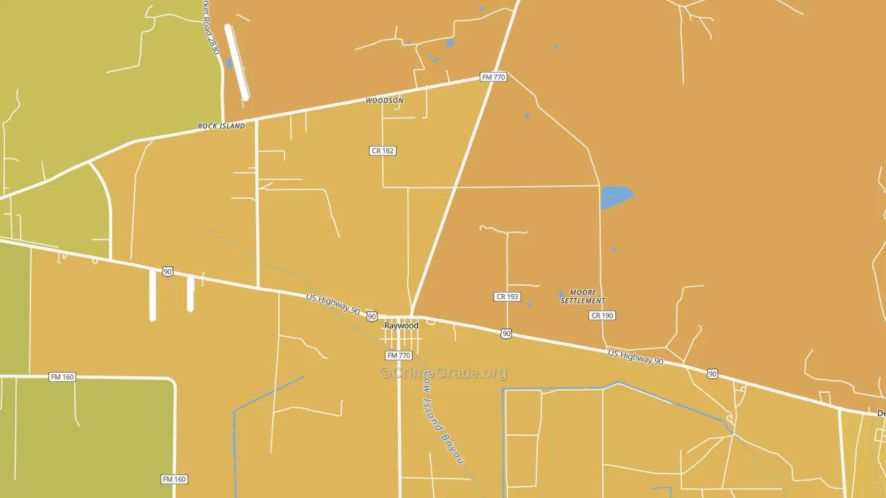 Raywood, TX Map of Assault Rates