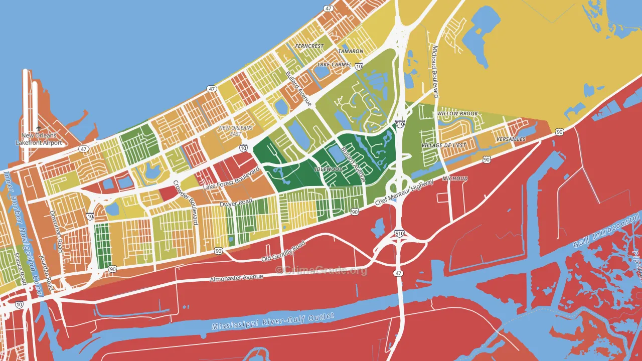 Read Blvd East, New Orleans, LA Map of Assault Rates