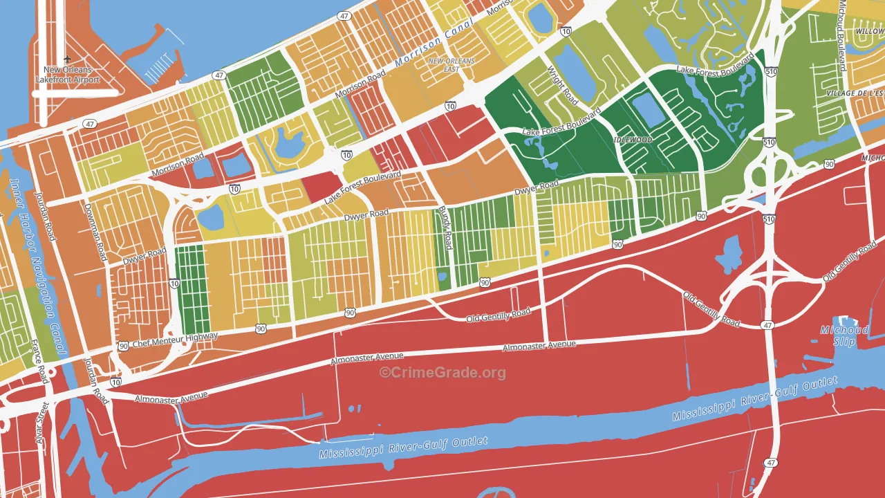 Read Blvd West, New Orleans, LA Map of Assault Rates