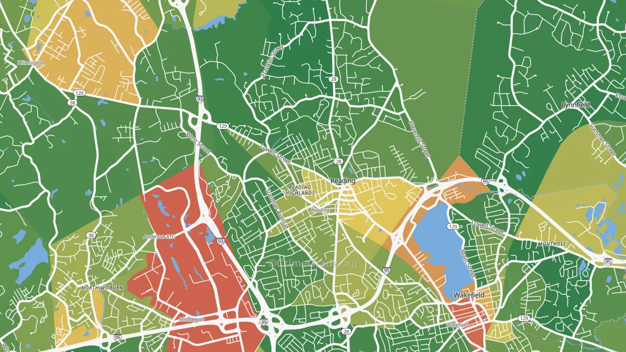 Reading, MA Map of Assault Rates