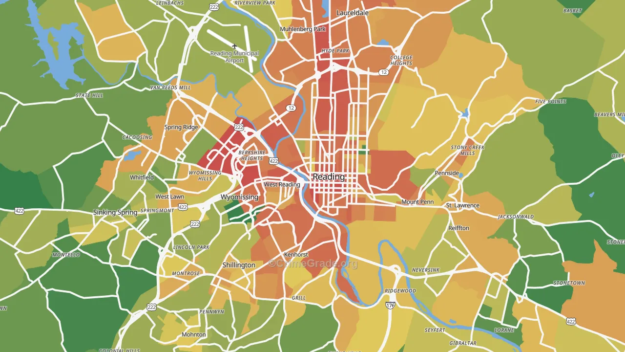 Reading, PA Map of Assault Rates
