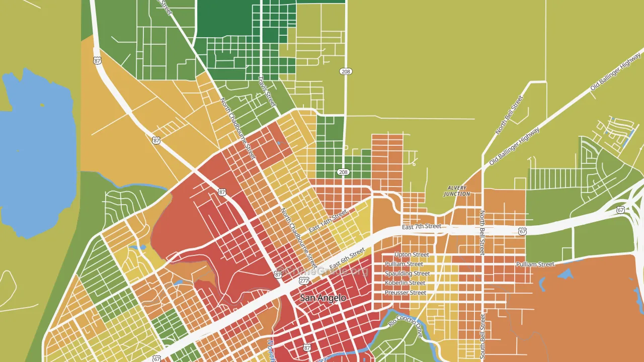Reagan, San Angelo, TX Map of Assault Rates