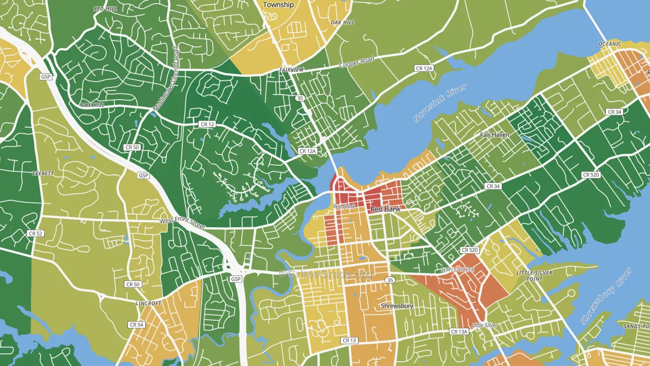 Red Bank, NJ Map of Assault Rates