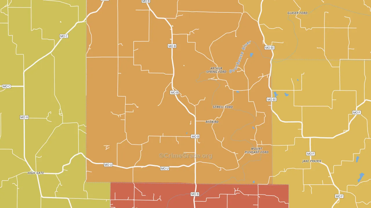 Red Bird, MO Map of Assault Rates