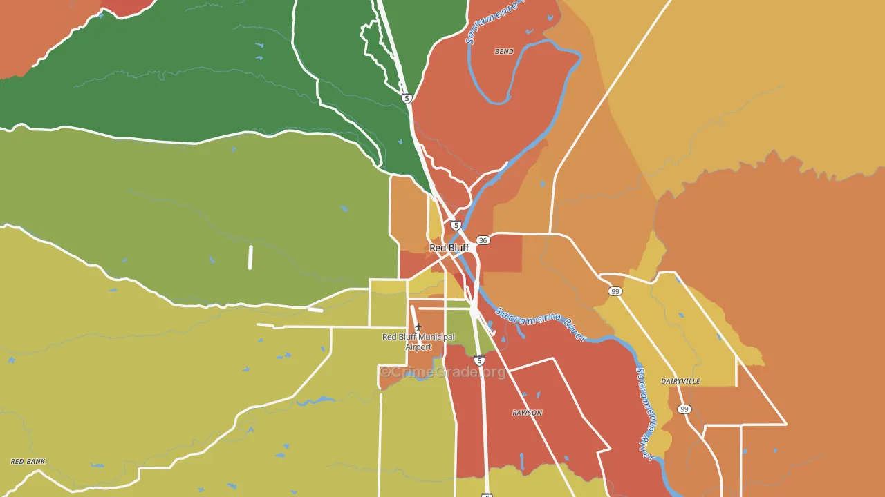 Red Bluff, CA Map of Assault Rates