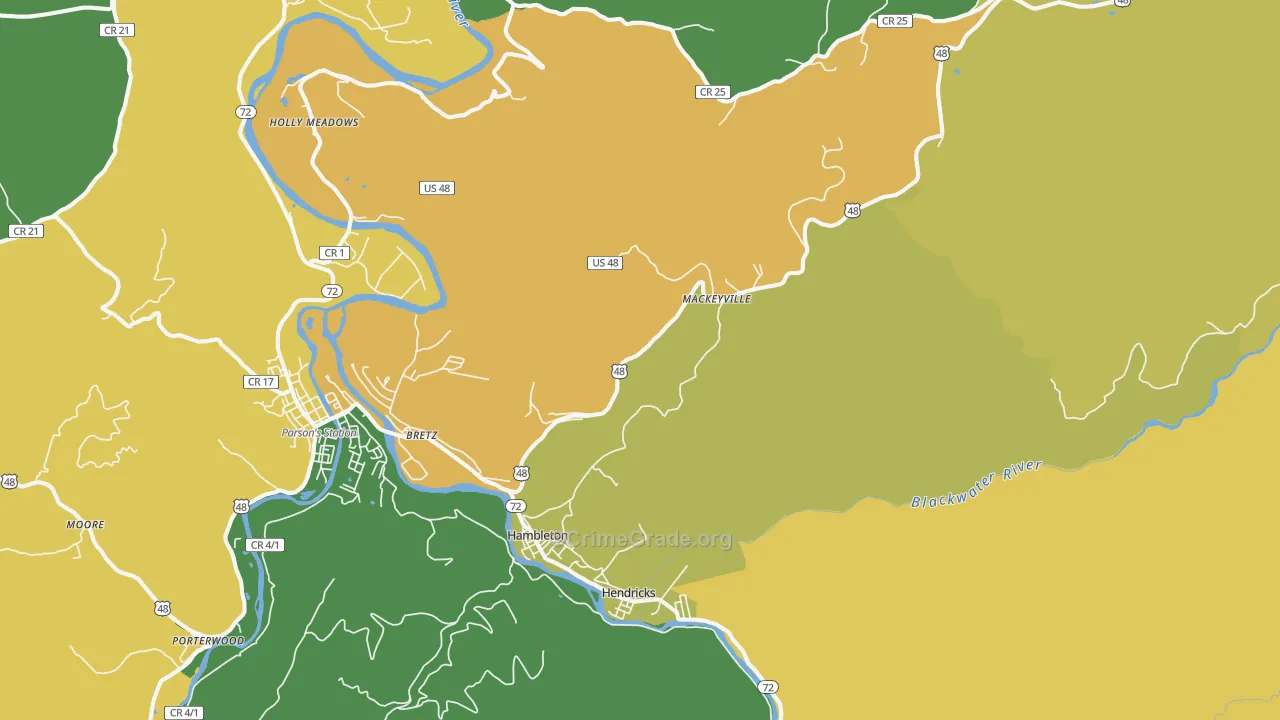 Red Creek, WV Map of Assault Rates