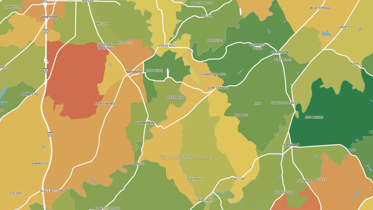 Red Hill, AL Map of Assault Rates