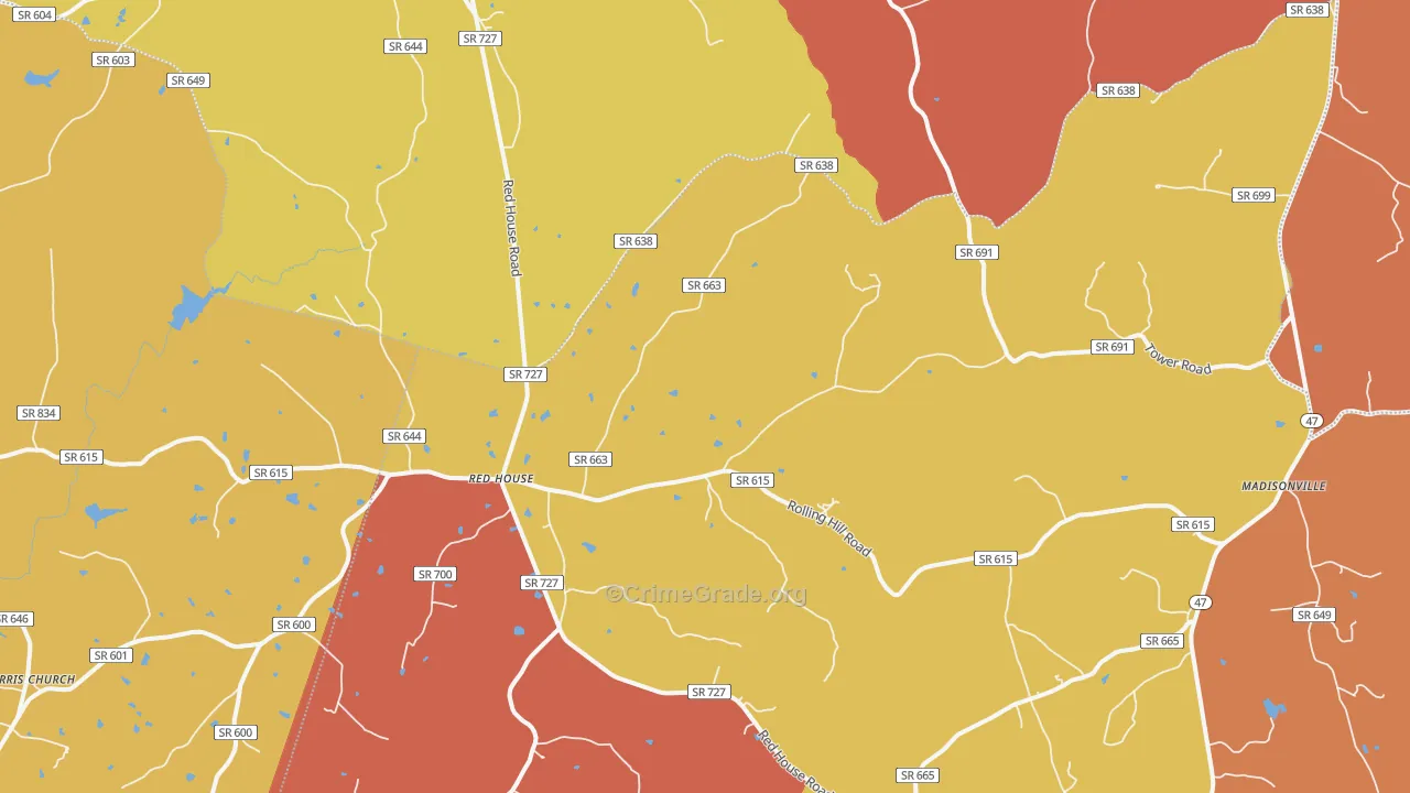 Red House, VA Map of Assault Rates