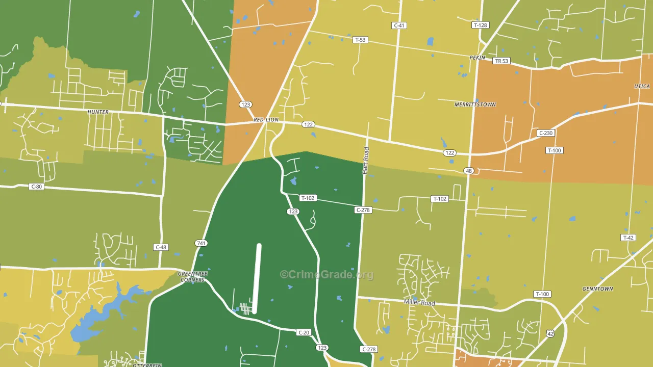 Red Lion, OH Map of Assault Rates