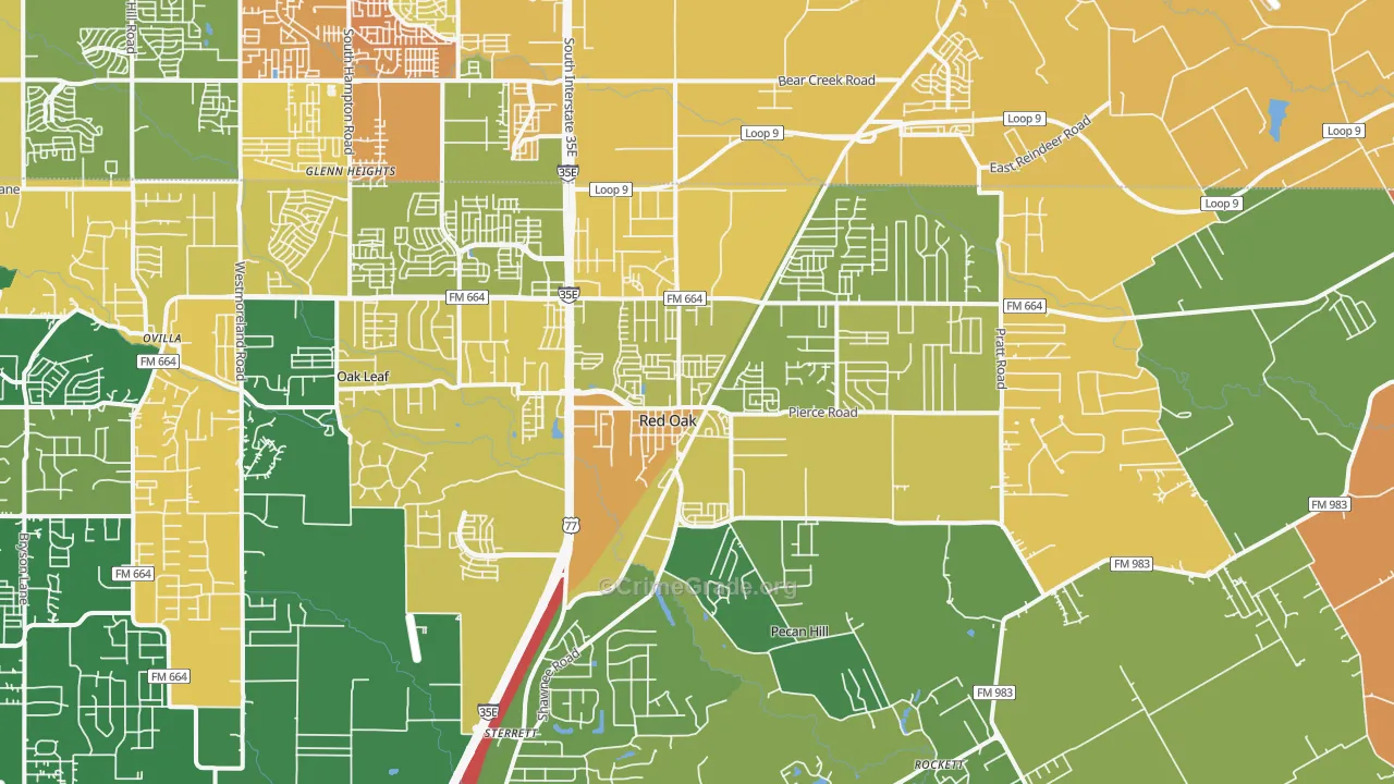 Red Oak, TX Map of Assault Rates