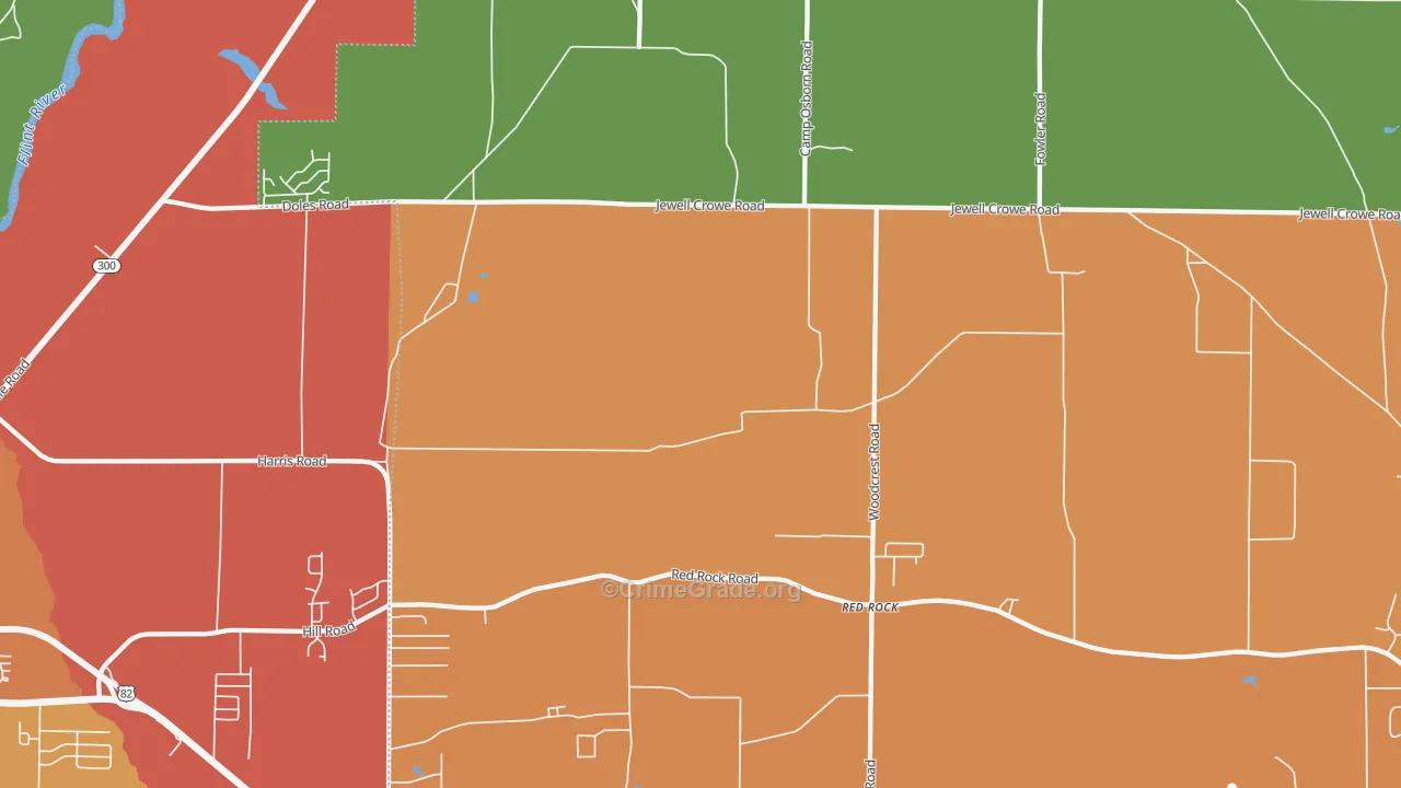 Red Rock, GA Map of Assault Rates