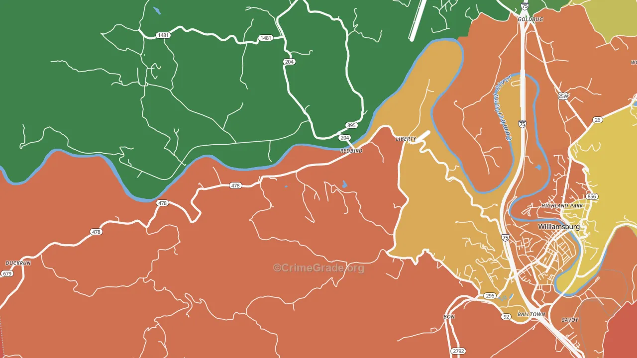 Redbird, KY Map of Assault Rates