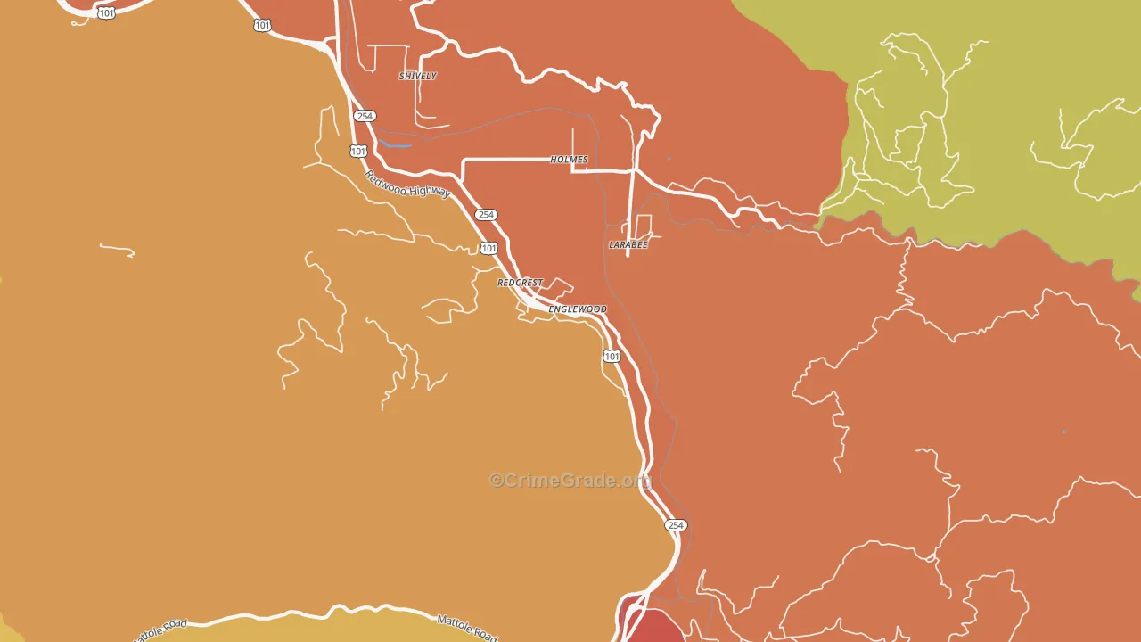 Redcrest, CA Map of Assault Rates