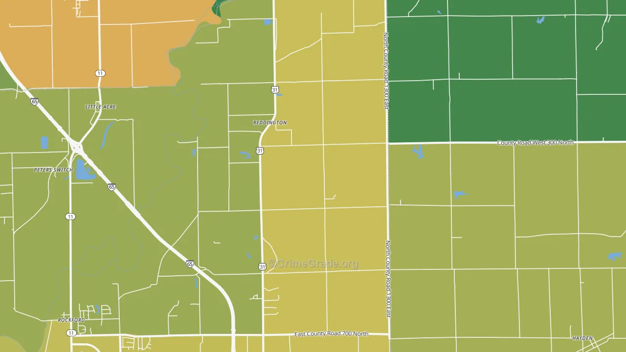 Reddington, IN Map of Assault Rates