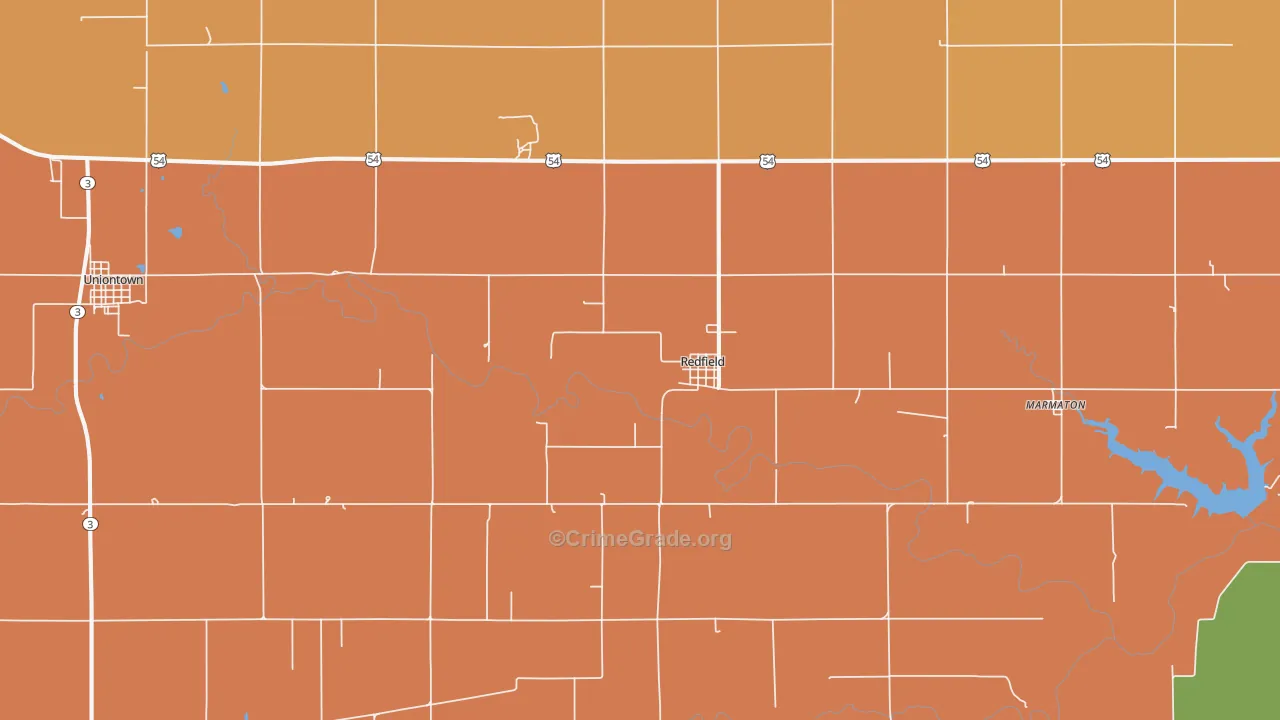 Redfield, KS Map of Assault Rates