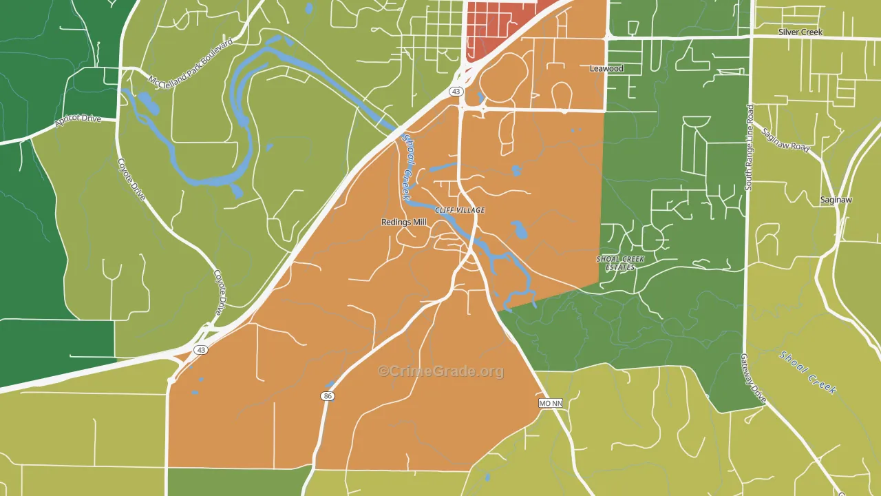 Redings Mill, MO Map of Assault Rates