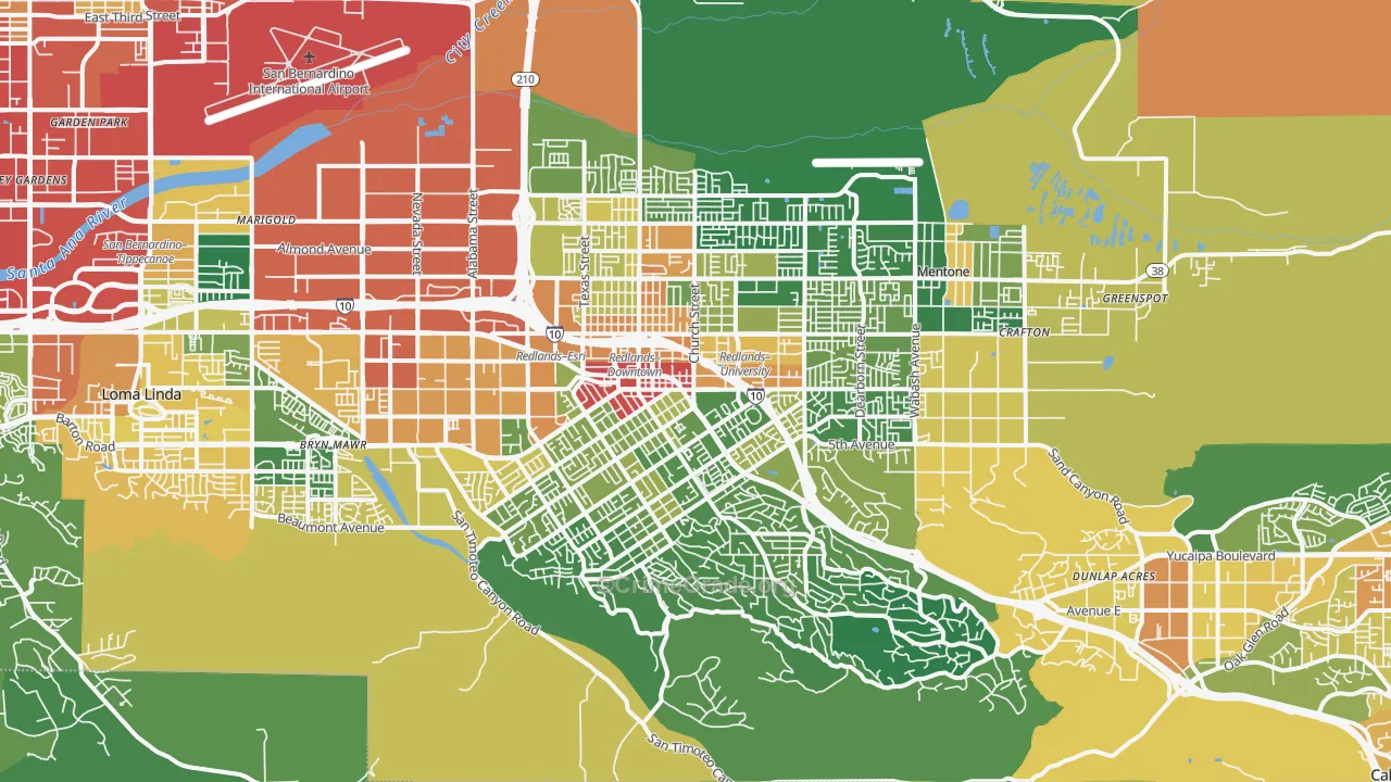 Redlands, CA Map of Assault Rates