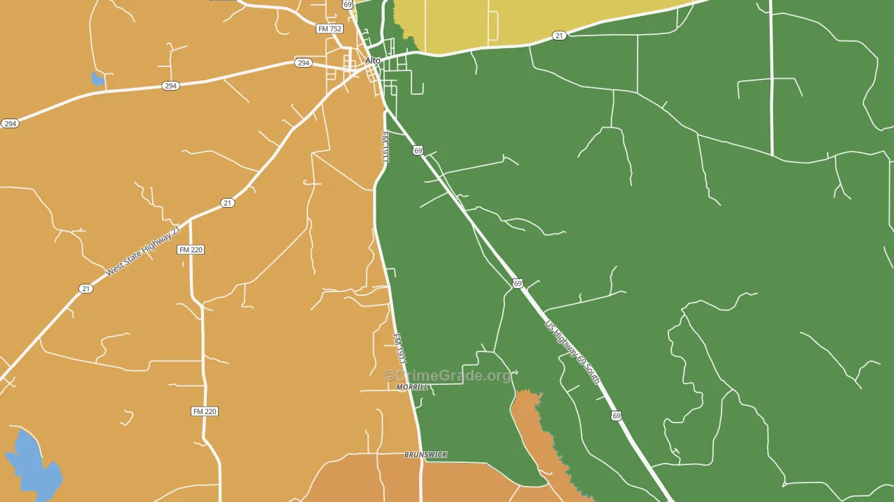 Redlawn, TX Map of Assault Rates