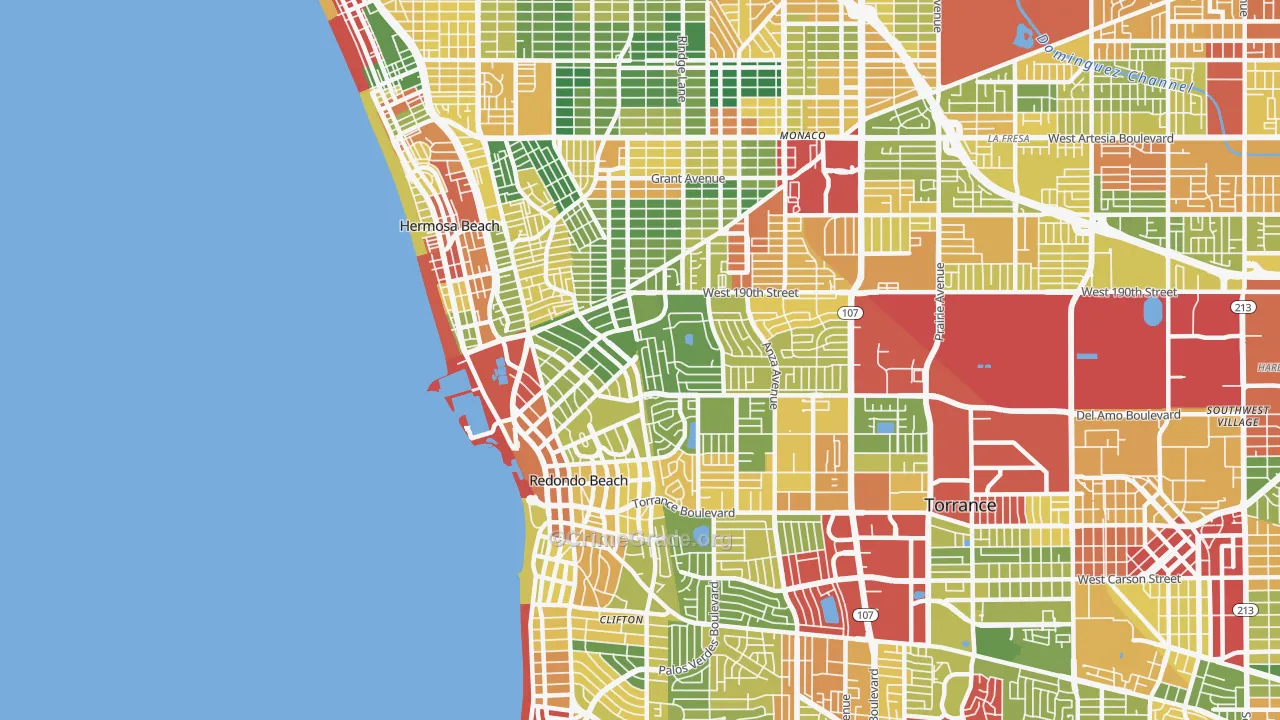 Redondo Beach, CA Map of Assault Rates