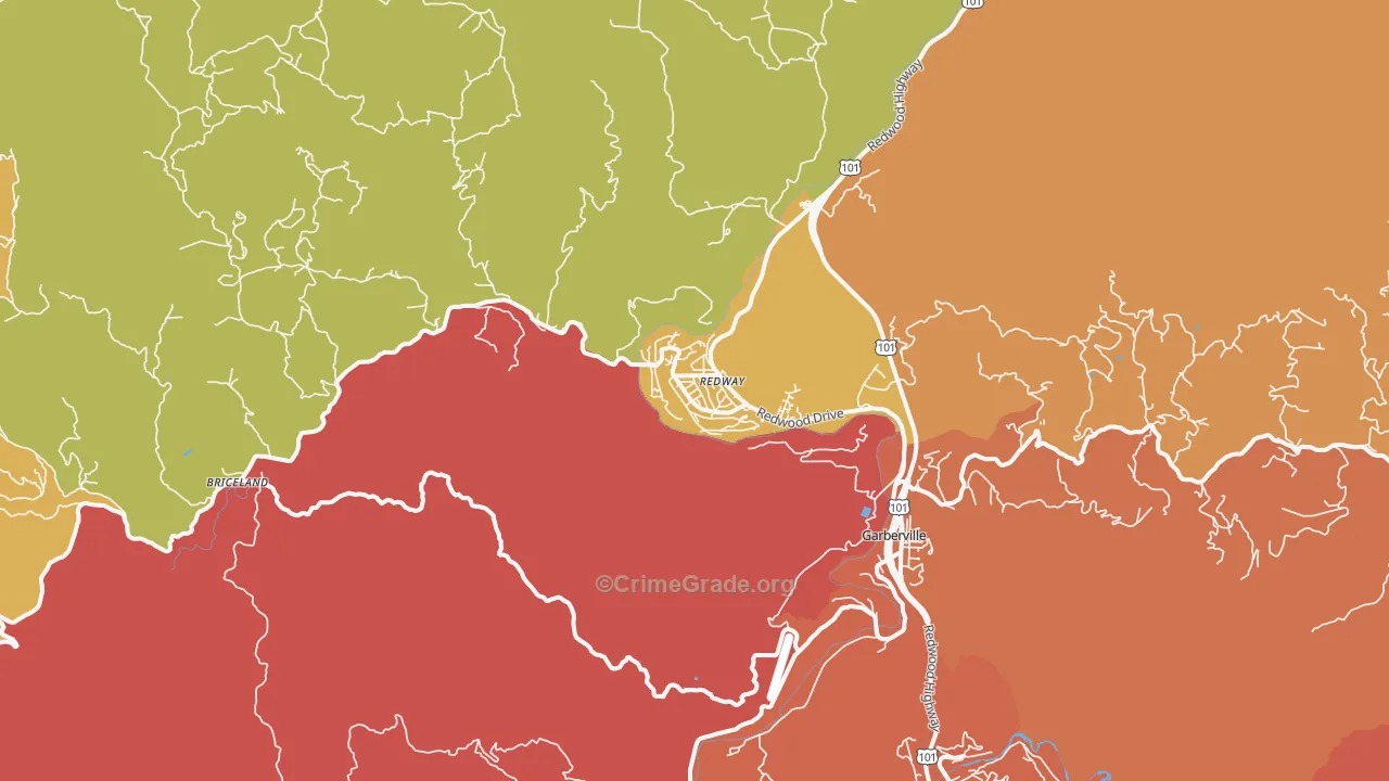 Redway, CA Map of Assault Rates