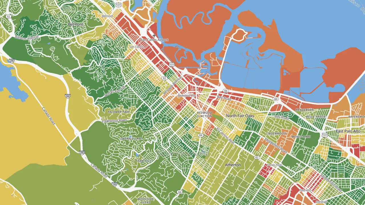 Redwood City, CA Map of Assault Rates