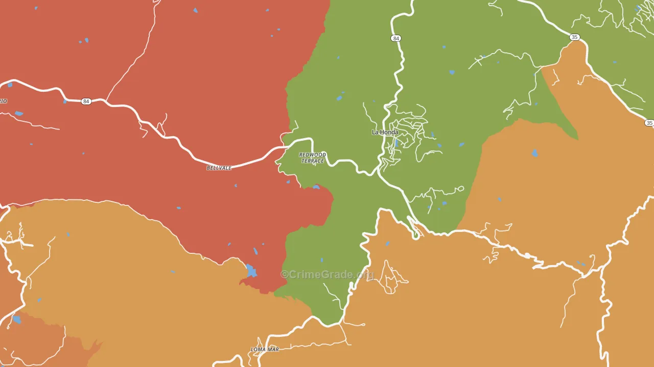 Redwood Terrace, CA Map of Assault Rates