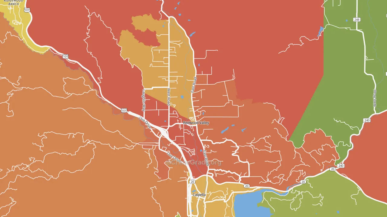 Redwood Valley, CA Map of Assault Rates
