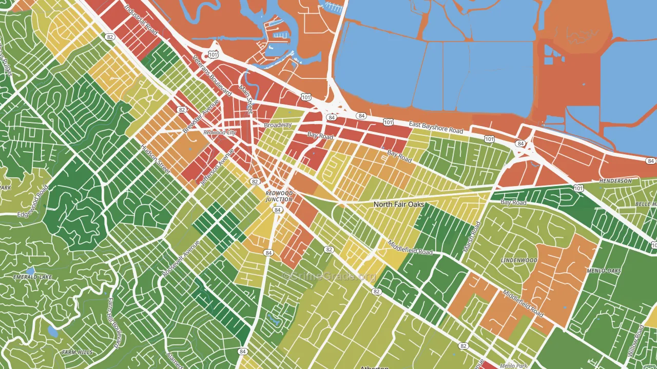 Redwood Village, Redwood City, CA Map of Assault Rates