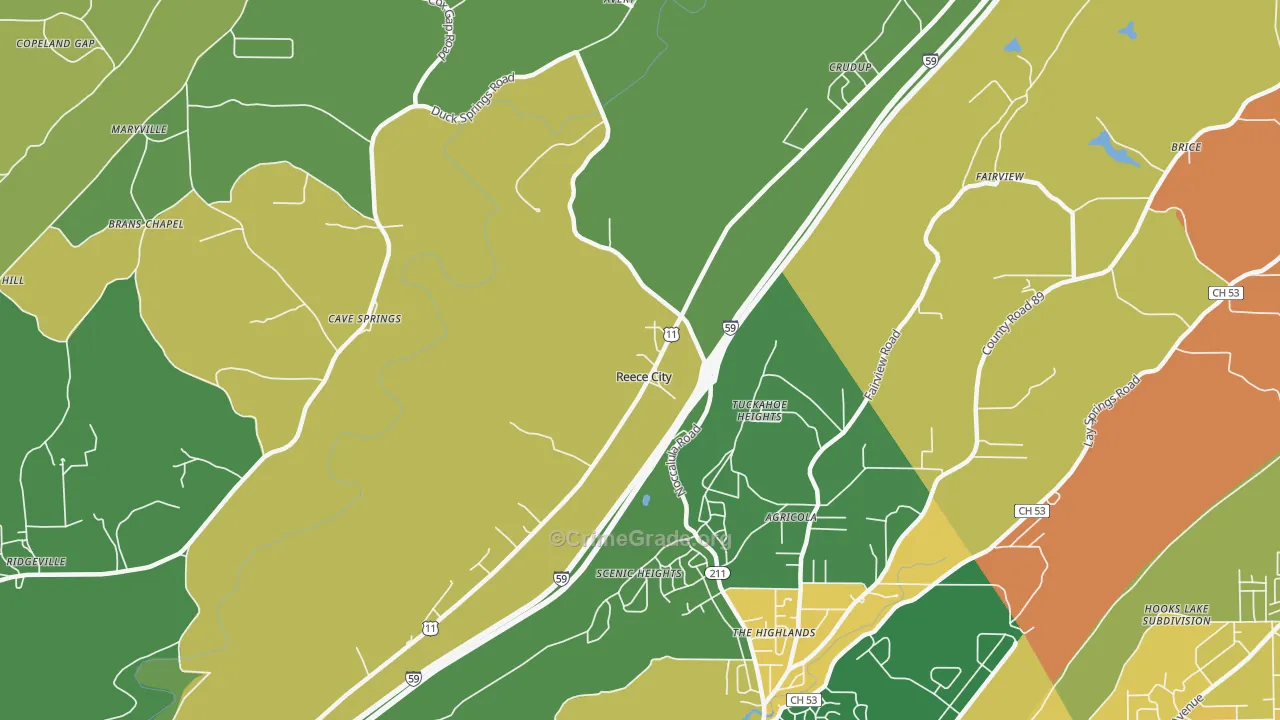 Reece City, AL Map of Assault Rates