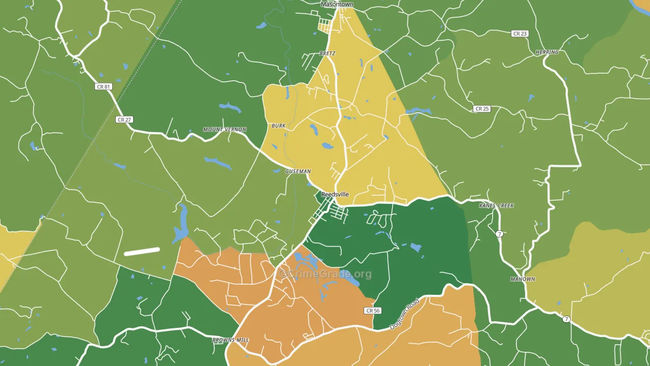 Reedsville, WV Map of Assault Rates