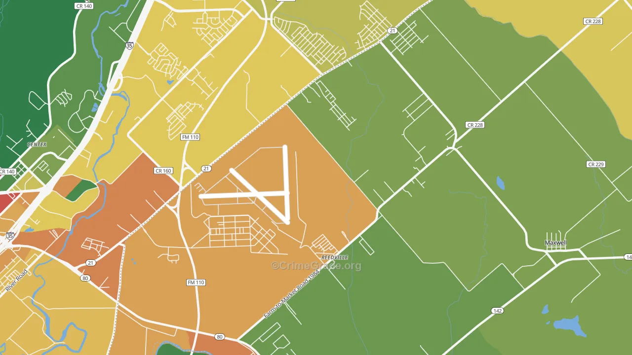 Reedville, TX Map of Assault Rates