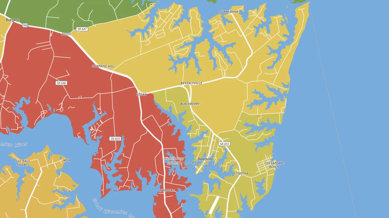 Reedville, VA Map of Assault Rates