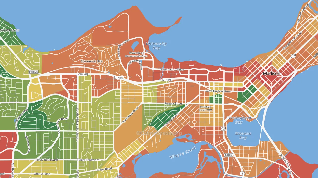 Regent, Madison, WI Map of Assault Rates