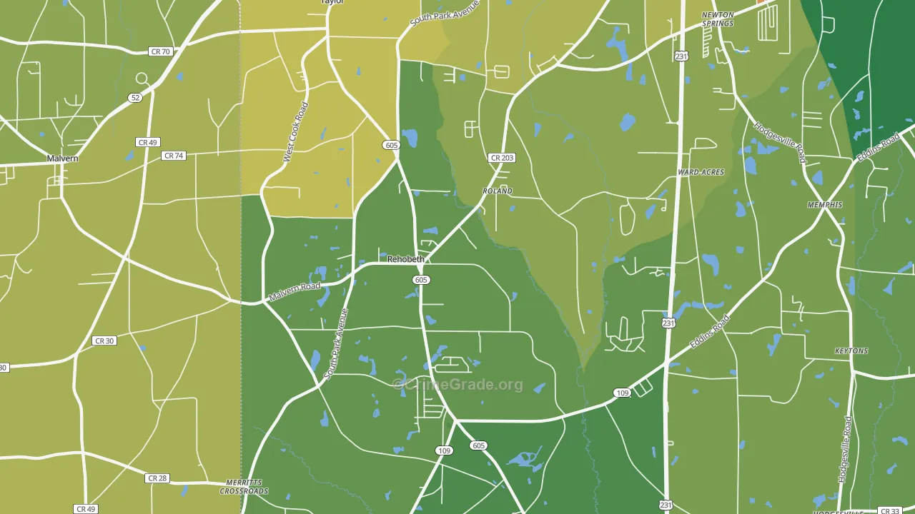 Rehobeth, AL Map of Assault Rates