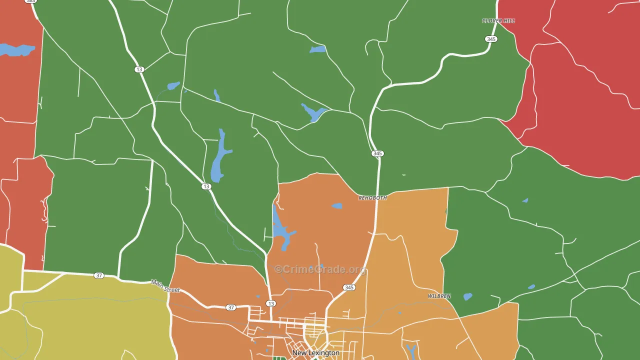Rehoboth, OH Map of Assault Rates