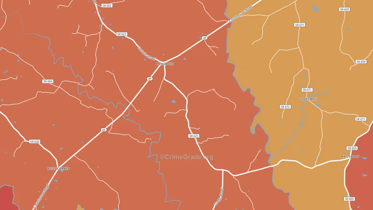 Rehoboth, VA Map of Assault Rates