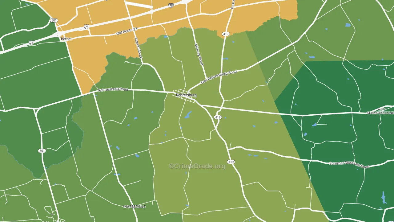 Rehrersburg, PA Map of Assault Rates