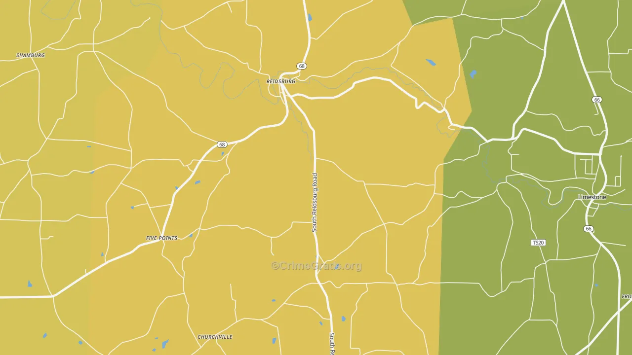 Reidsburg, PA Map of Assault Rates