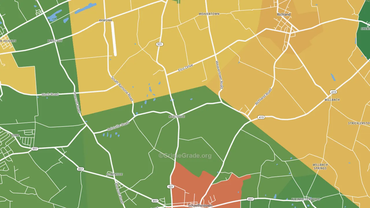 Reistville, PA Map of Assault Rates