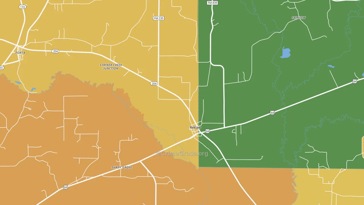 Reklaw, TX Map of Assault Rates
