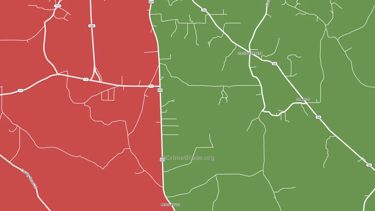 Relfs Bluff, AR Map of Assault Rates