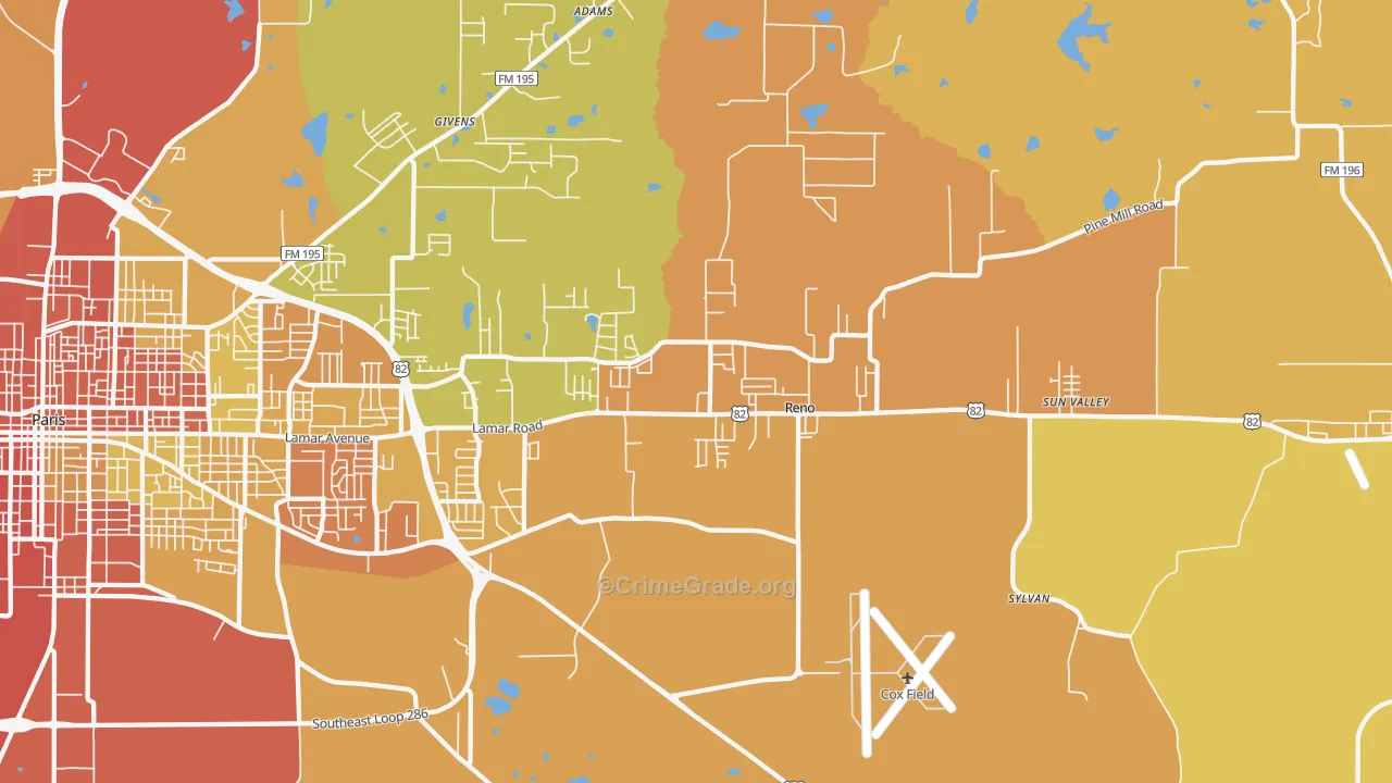 Reno, TX Map of Assault Rates