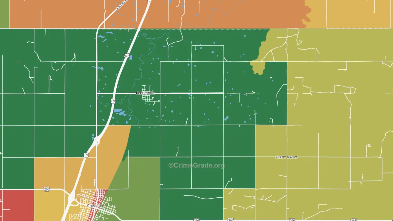 Rentiesville, OK Map of Assault Rates