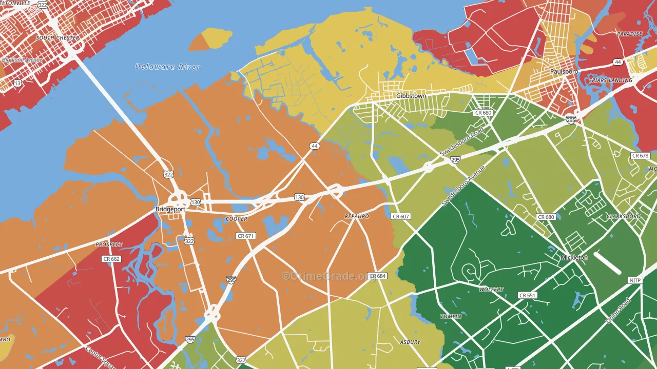 Repaupo, NJ Map of Assault Rates