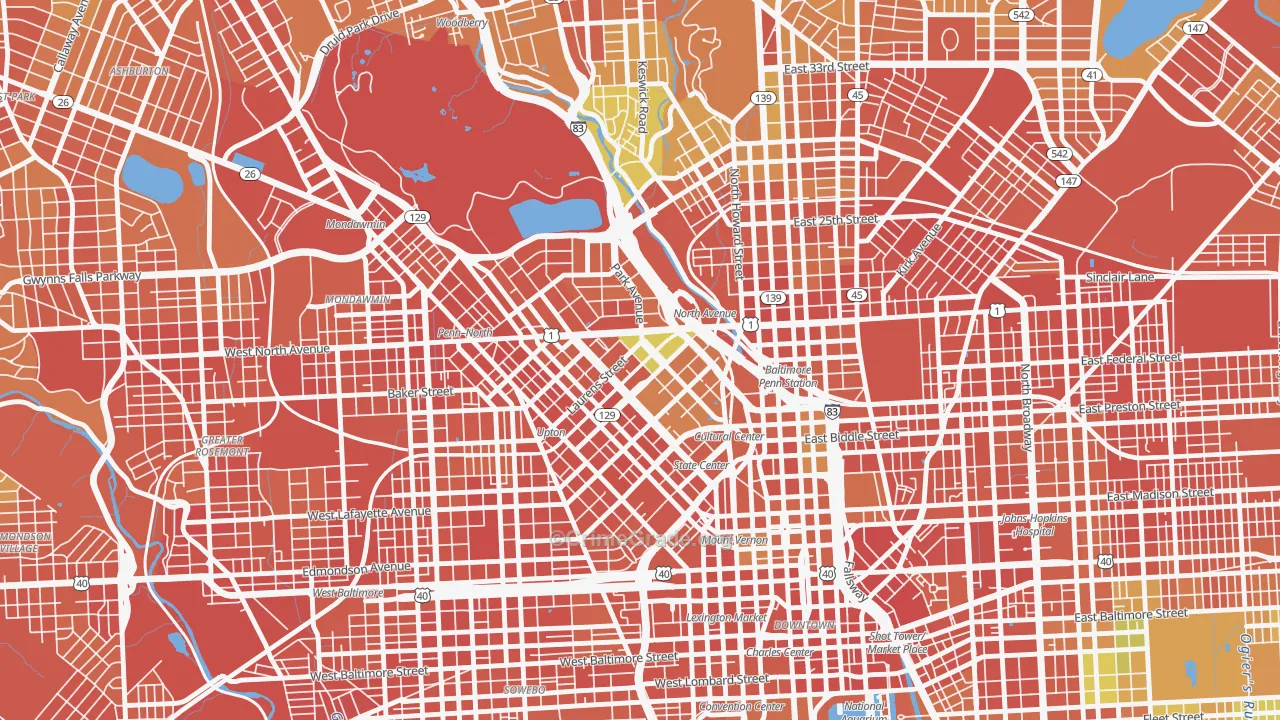 Reservoir Hill-Bolton Hill, Baltimore, MD Map of Assault Rates