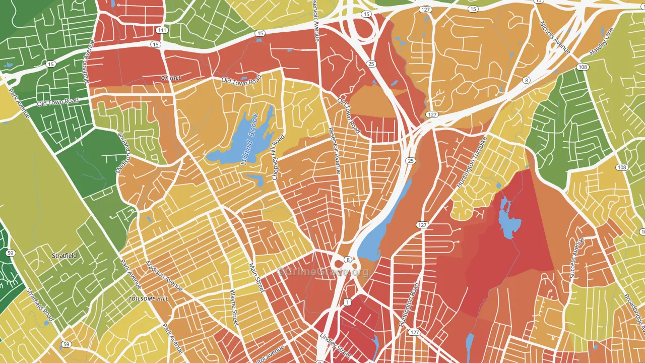 Reservoir-Whiskey Hill, Bridgeport, CT Map of Assault Rates