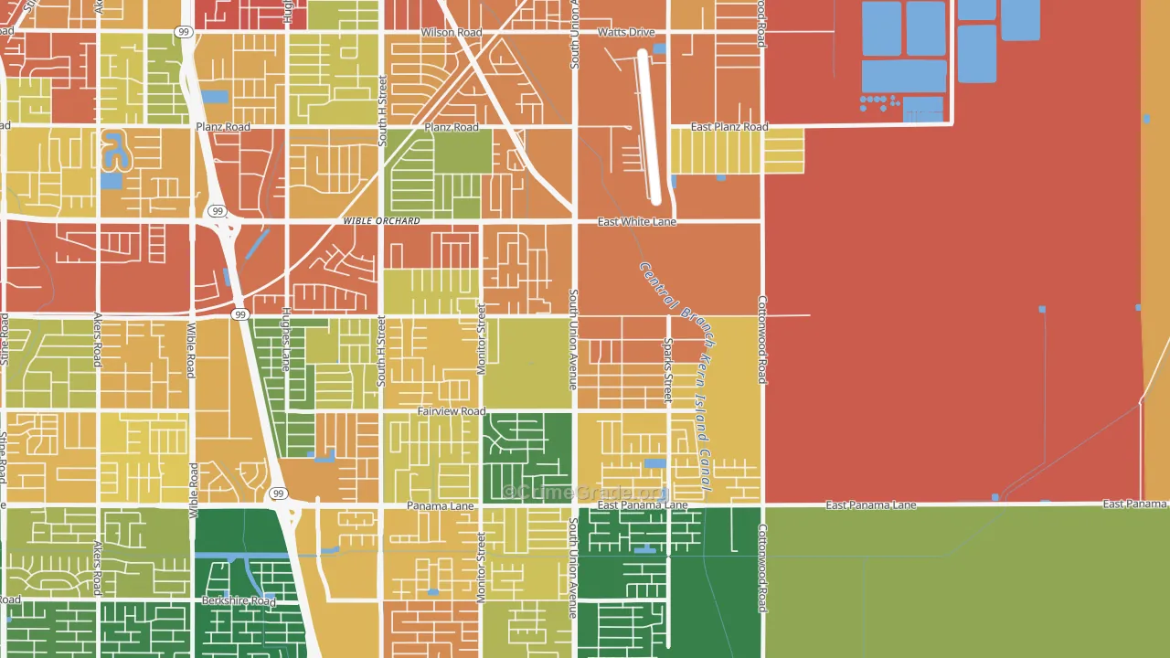Rexland Acres, Bakersfield, CA Map of Assault Rates