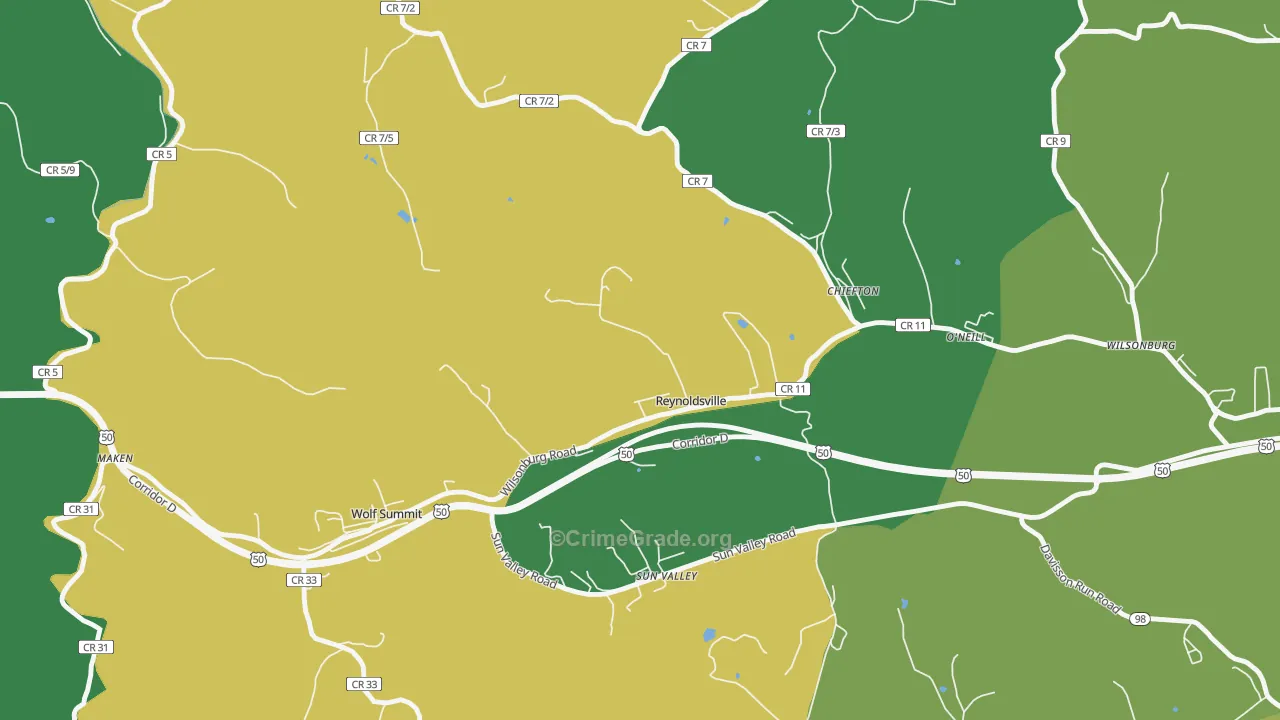 Reynoldsville, WV Map of Assault Rates