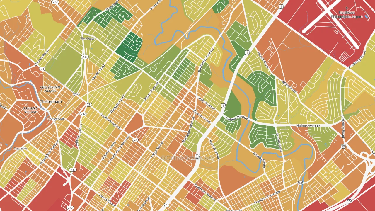 Rhawnhurst, Philadelphia, PA Map of Assault Rates