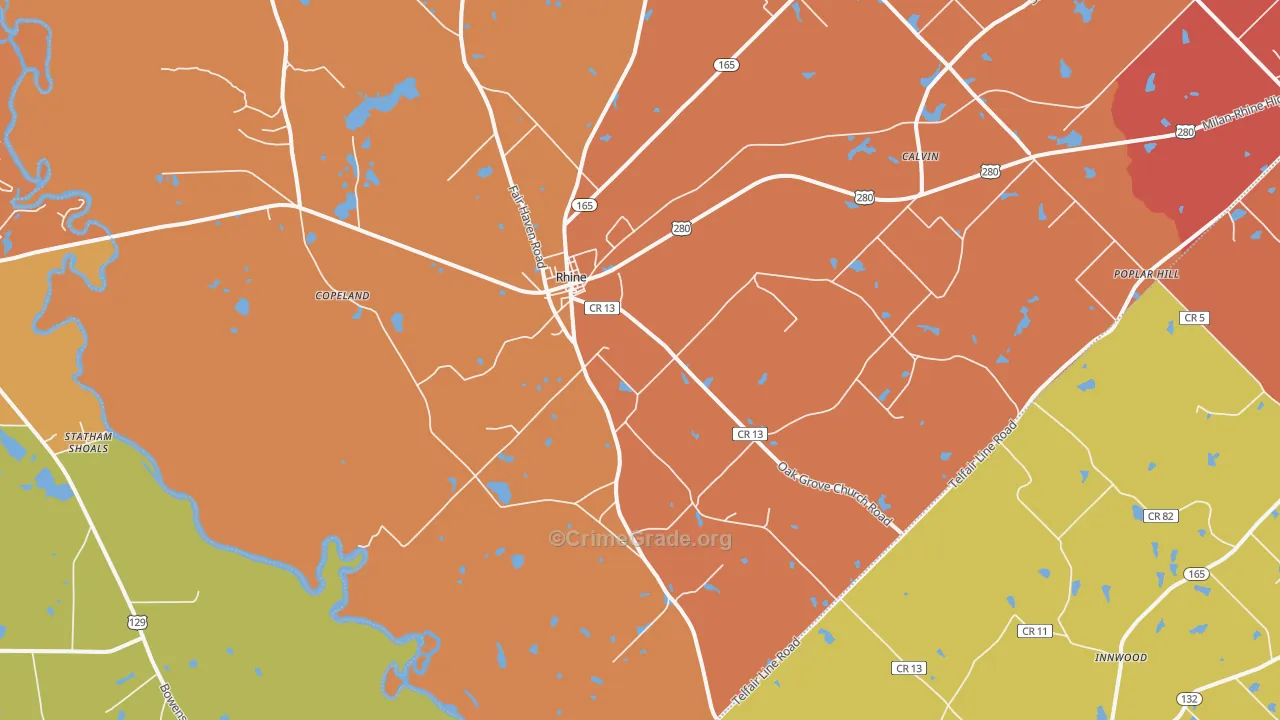 Rhine, GA Map of Assault Rates
